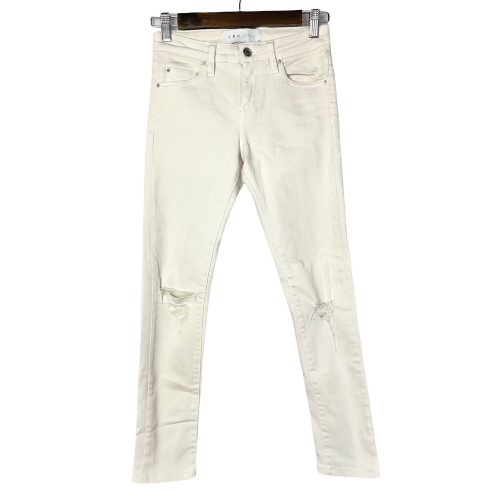 IRO White‎ Distressed Knee Fitte Mid Rise Skinny Jeans 24 $205